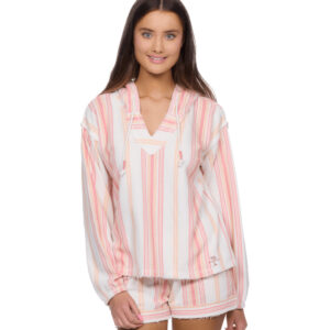 SE1298 - Ladies Boho Striped Hoodie with  Matching Shorts